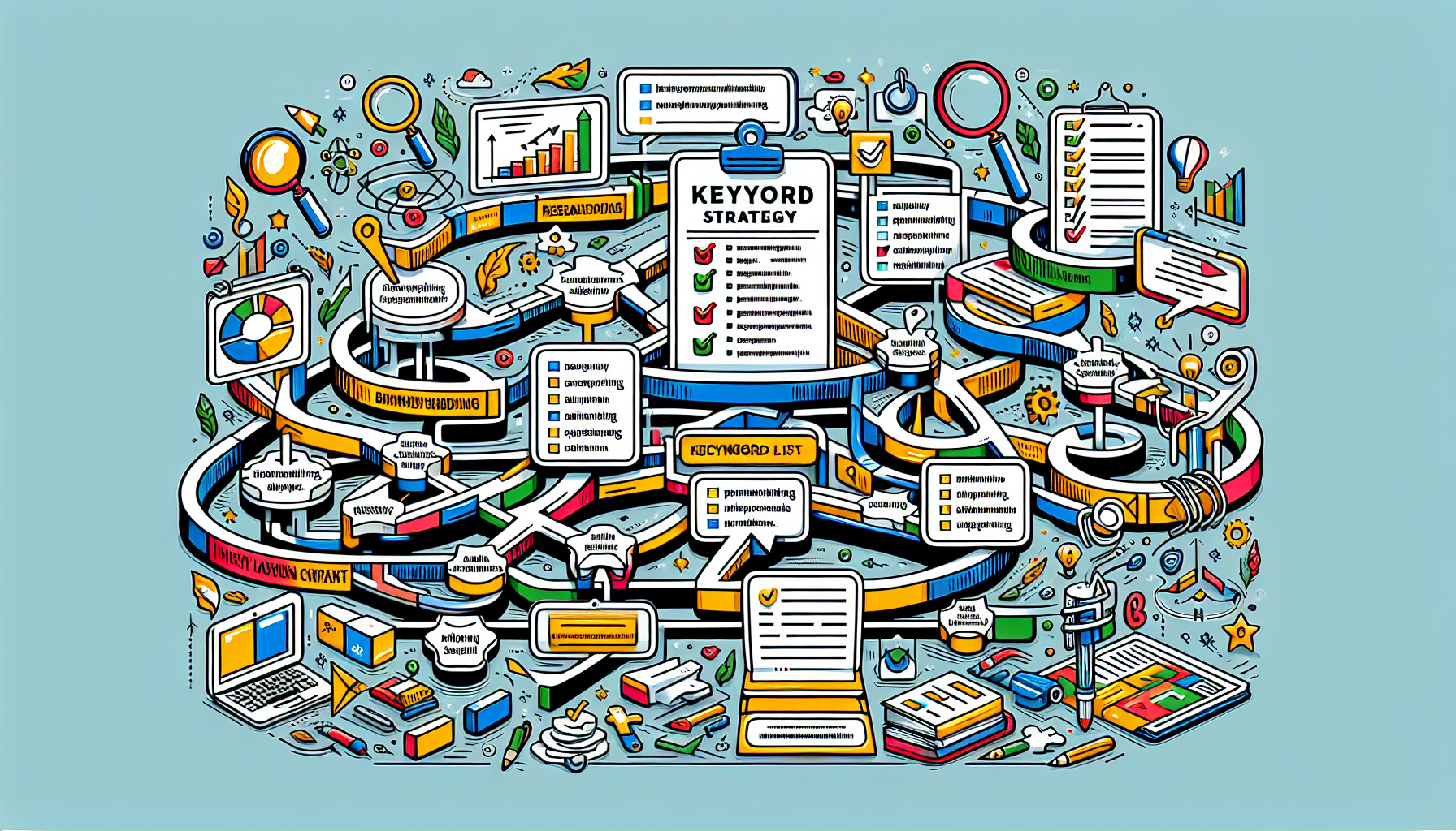 A visual representation of building a keyword strategy.