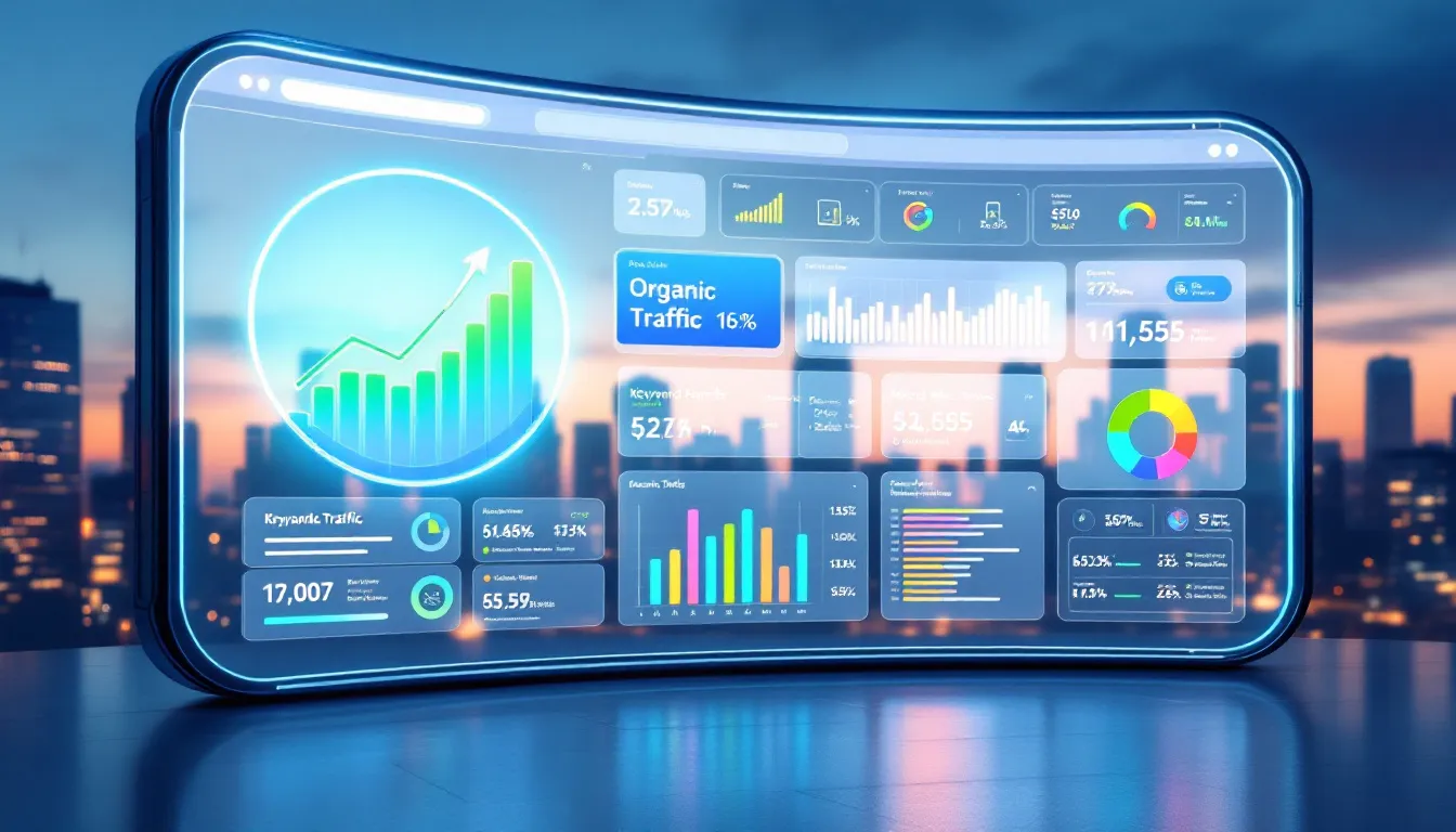 A dashboard view of SEO performance monitoring tools.